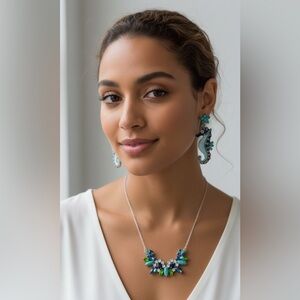 Elegant Blue and Green Gemstone Necklace and Earring Set
